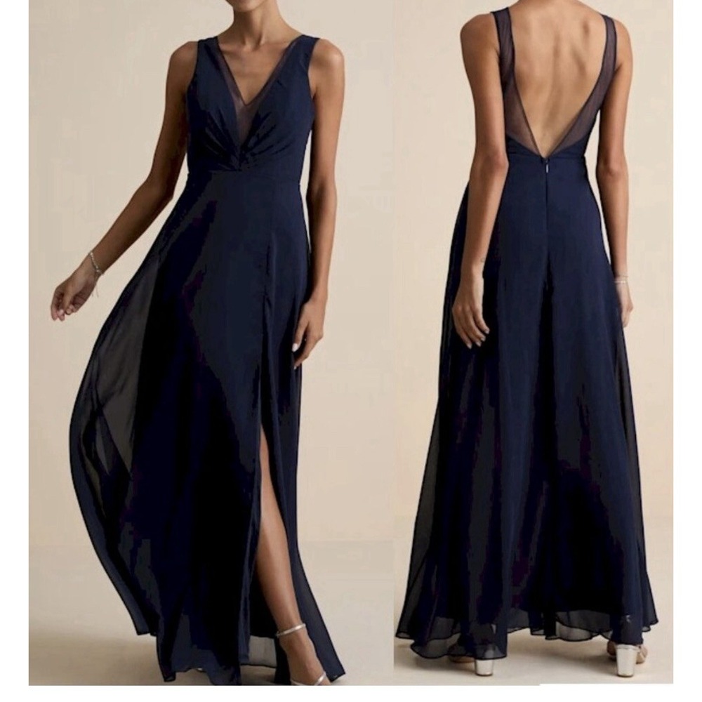 Lulus Navy Blue Maxi Dress‎ XS NWT Deep V Chiffon Formal Gown